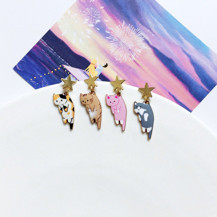 Wholesale Earrings Alloy Ceramic Cat Stud Earrings MOQ≥10 JDC-ES-Lxx001