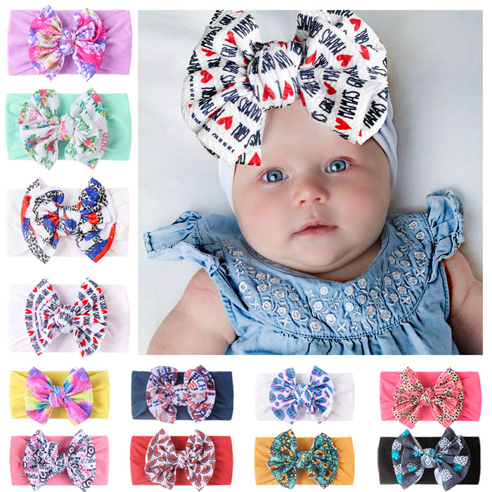 Wholesale baby nylon printed double bow Bandana sweatband JDC-HD-ML031