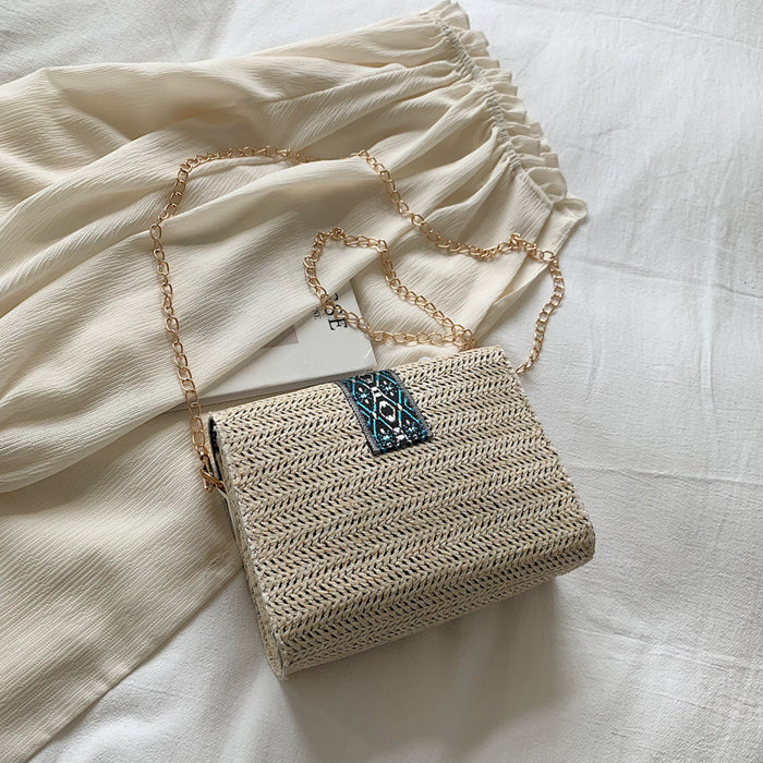 Jewelry WholesaleWholesale one-shoulder straw woven chain small square beach bag JDC-BB-Hengshu003 Beach Bag 横竖 %variant_option1% %variant_option2% %variant_option3%  Factory Price JoyasDeChina Joyas De China