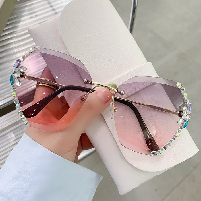 Wholesale Diamond Frameless Cut Edge Women Sunglasses UV Protection JDC-SG-ZhanH006