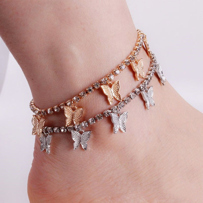 Wholesale Rhinestone Chain Small Butterfly Pendant Creative Anklet JDC-AS-ShuK003