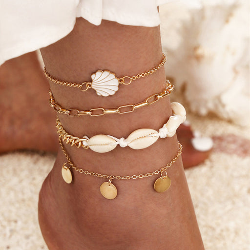 Jewelry WholesaleWholesale Enamel Scallop Shell Alloy Anklet JDC-AS-YeB018 anklets 烨贝 %variant_option1% %variant_option2% %variant_option3%  Factory Price JoyasDeChina Joyas De China