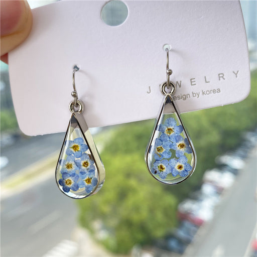 Jewelry WholesaleWholesale teardrop shaped dried flower earrings blue forget me not JDC-ES-byi003 Earrings 百意 %variant_option1% %variant_option2% %variant_option3%  Factory Price JoyasDeChina Joyas De China