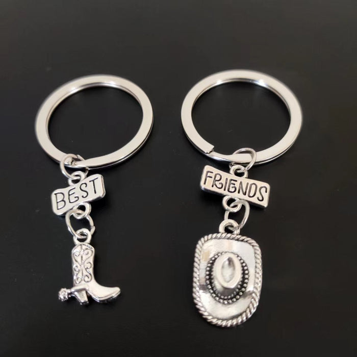 Wholesale Keychains metal best friends riding boots cowboy hat pistol western cowboy style MOQ≥3 JDC-KC-ZKe001