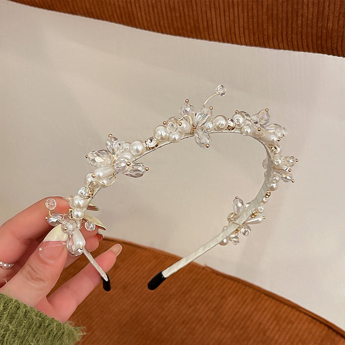 Wholesale Headband Acrylic Pearl Crystal Rhinestone French Vintage Baroque MOQ≥2 JDC-HD-HX001