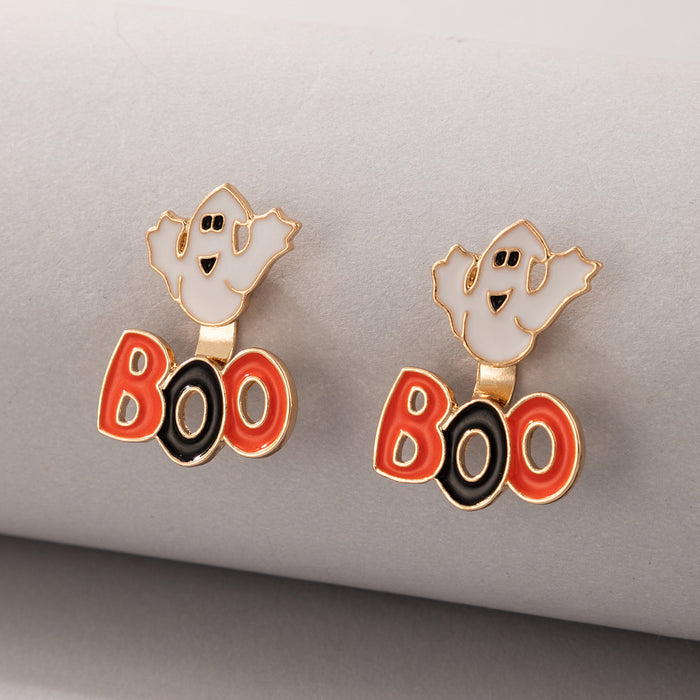 Wholesale Earring Alloy Ceramic Halloween Cute Ghost Letter BOO Earrings JDC-ES-MOM028