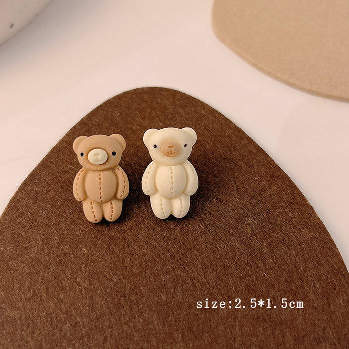 Jewelry WholesaleWholesale 925 Silver Needle Milk Coffee Color Cartoon Bear and Rabbit Earrings JDC-ES-HanXi001 Earrings 涵熙 %variant_option1% %variant_option2% %variant_option3%  Factory Price JoyasDeChina Joyas De China