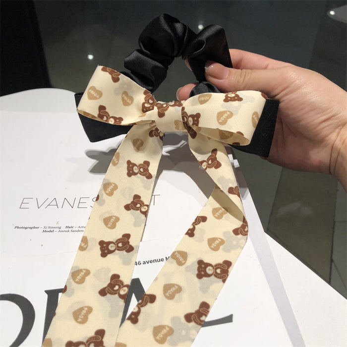 Wholesale Hair Scrunchies Fabric Polka Dot Bear Print Bow MOQ≥2 JDC-HS-Ruichong003