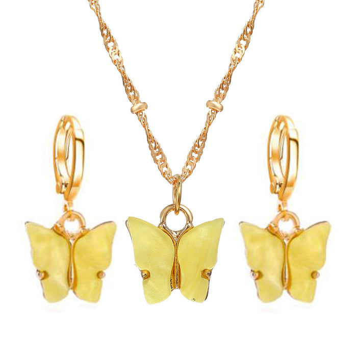 Wholesale Color Acrylic Butterfly Necklace Set Retro Simple JDC-NE-F076