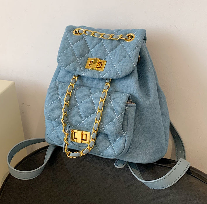 Wholesale Backpack Denim Rhombus Chain Small Bag JDC-BP-Haoang001