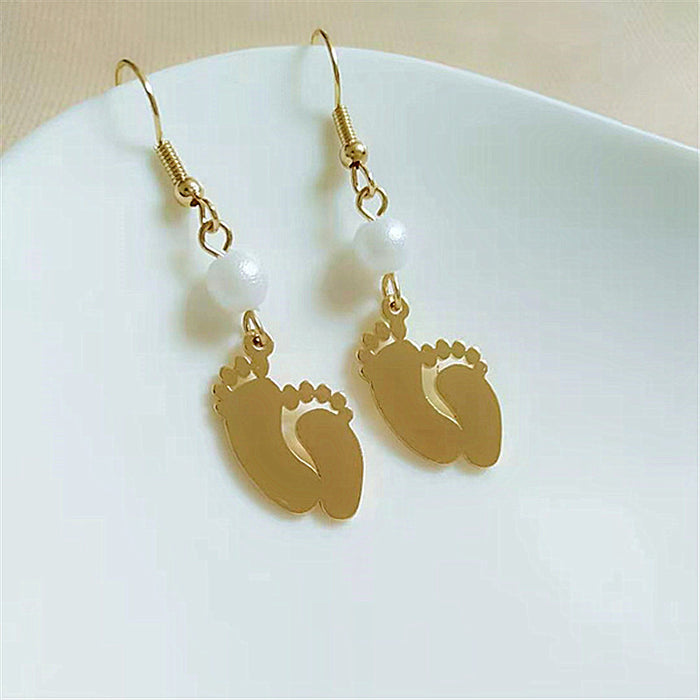 Wholesale Earrings Metal Cartoon Small Feet Pearl Earrings JDC-ES-AiMei011