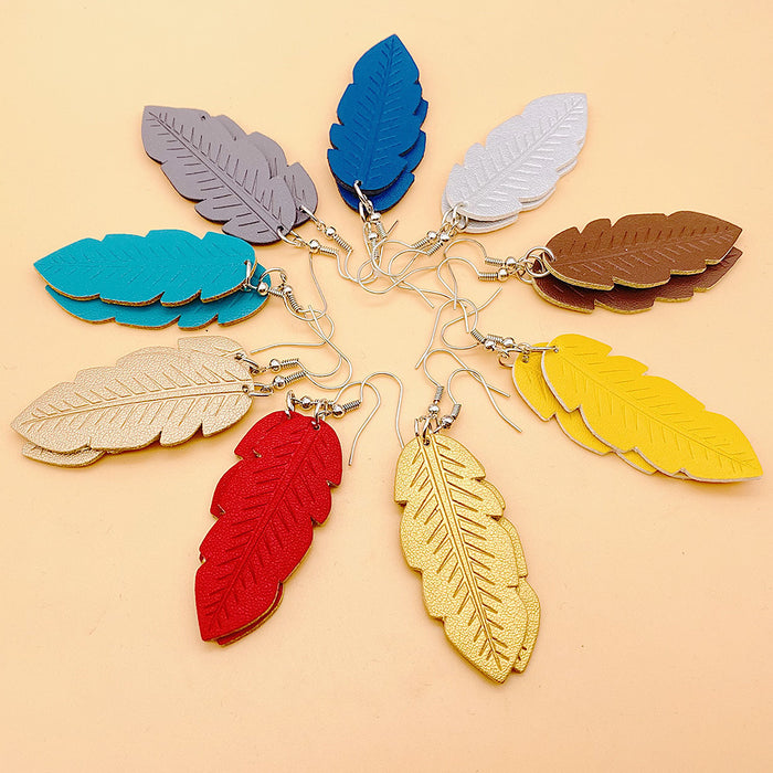 Jewelry WholesaleWholesale Leaf Color PU Leather Earrings MOQ≥2 JDC-ES-Chengy018 Earrings Chengy %variant_option1% %variant_option2% %variant_option3%  Factory Price JoyasDeChina Joyas De China