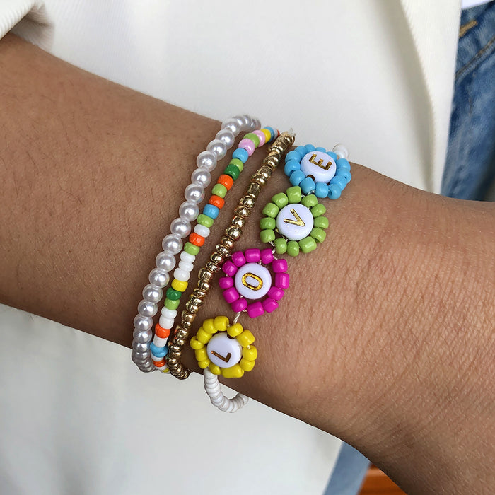 Wholesale Daisy Flower Rice Bead Bracelet Colorful Rice Beads JDC-BT-YingH001