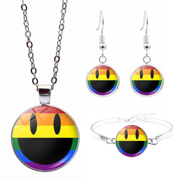 Wholesale LGBT Rainbow Flag Pride Day Necklace Bracelet Stud Earrings Set JDC-NE-JiaYun006