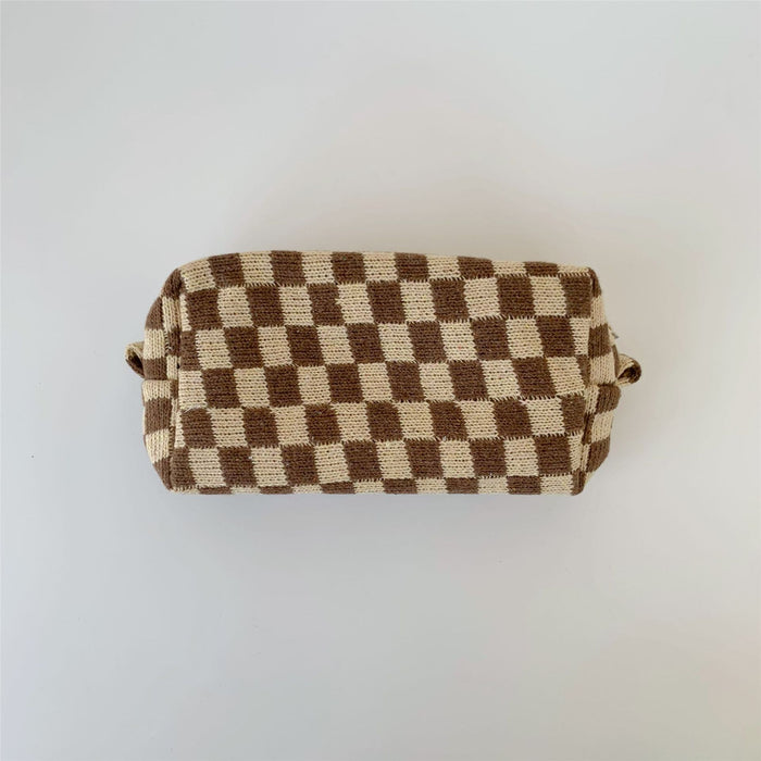 Wholesale Cosmetic bag Knitted Fabric Checkerboard Large Capacity MOQ≥3 JDC-CB-JiJ001