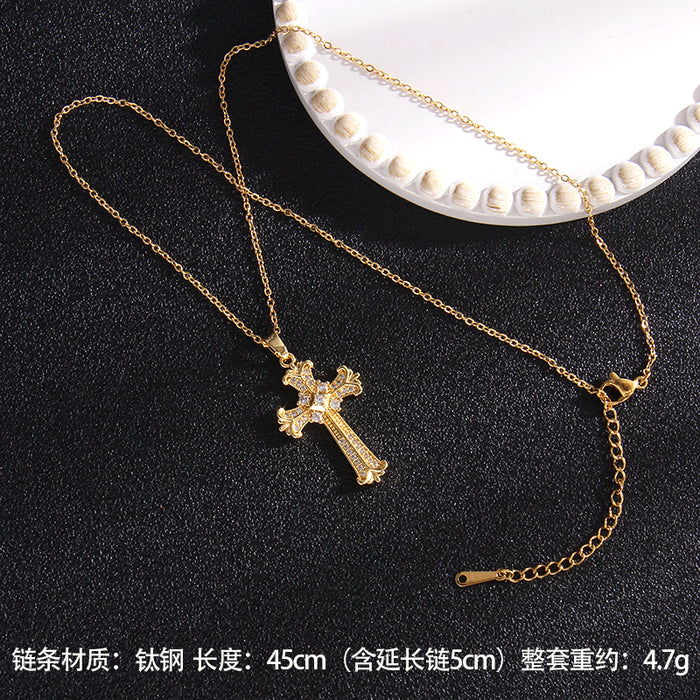 Jewelry WholesaleWholesale Zircon Copper Titanium Steel Sapphire Cross Necklace JDC-NE-RongS001 Necklaces 荣硕 %variant_option1% %variant_option2% %variant_option3%  Factory Price JoyasDeChina Joyas De China