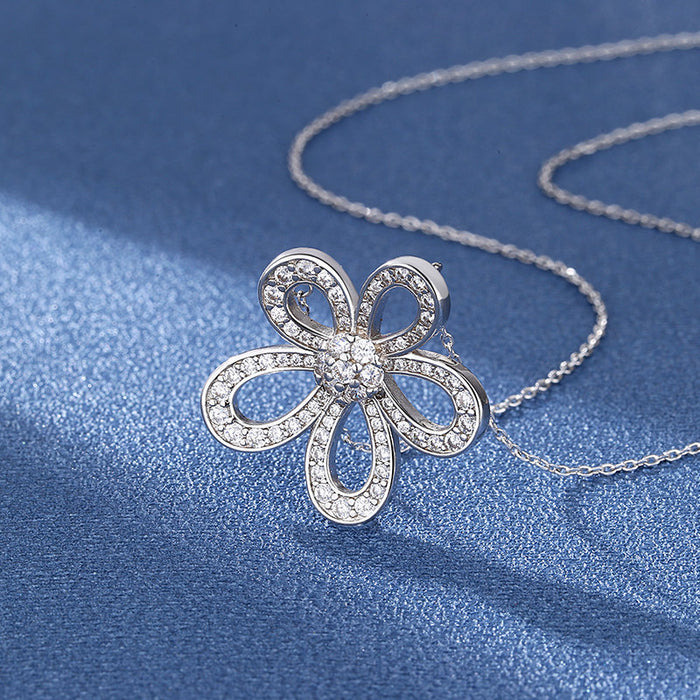 Wholesale Necklace Women's Five Petal Flower Micro-set Zircon Pendant JDC-NE-BLX059