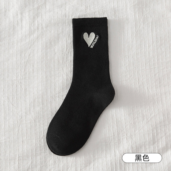 Wholesale Socks Cotton Cute Heart Embroidered Mid Tube Socks JDC-SK-RCM002