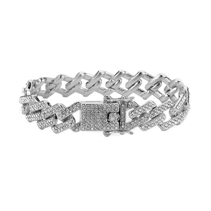 Wholesale hip hop full diamond Cuban bracelet trendy male personality JDC-BT-WeiX001