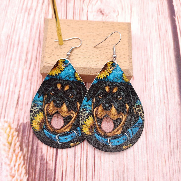 Wholesale Western Style Leopard Sunflower Canine Leather Earrings JDC-ES-KDL008