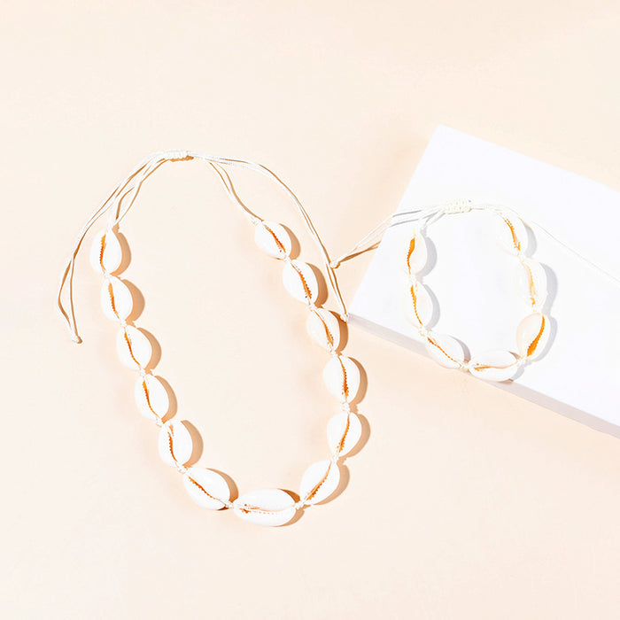 Wholesale Necklace Shell Adjustable Braided Bracelet Anklet Set MOQ≥6 JDC-NE-XLH005