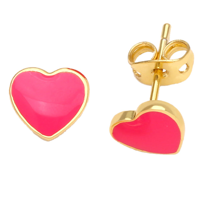 Wholesale Earrings Copper Plated 18K Gold Enamel Heart Shape JDC-PREMAS-ES-002