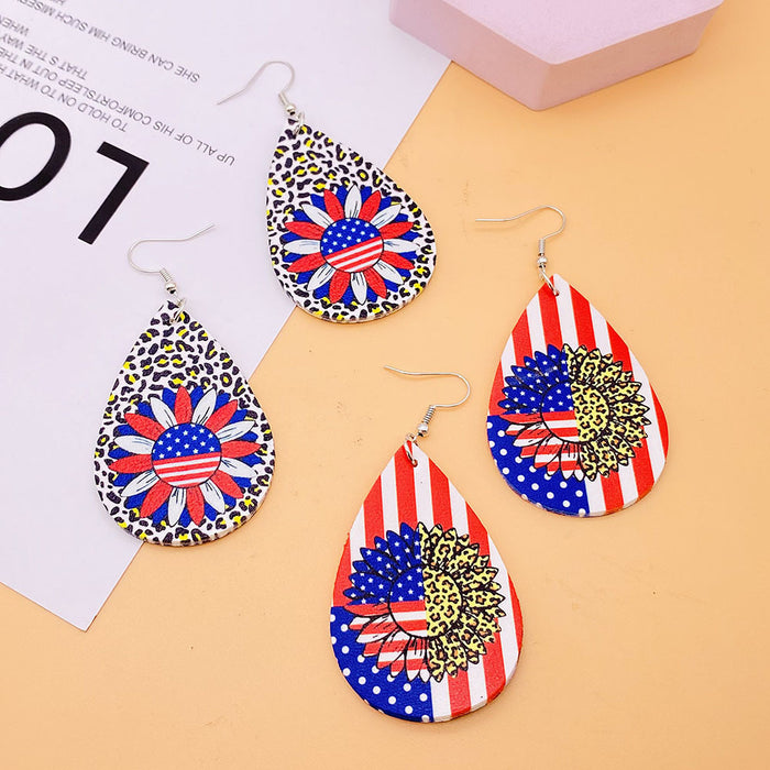 Wholesale 4th of July Independence Day Leather Earrings Flag Pattern Double Sided Print JDC-ES-Chengy023