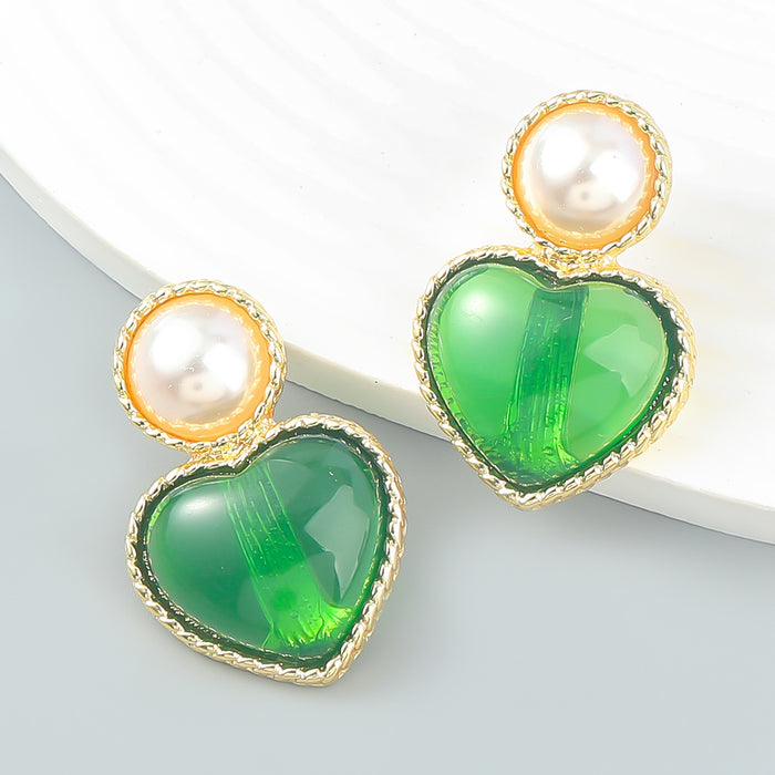 Wholesale ins alloy set pearl heart shaped resin earrings JDC-ES-JL990