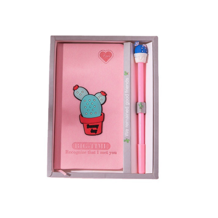 Wholesale Notebook Paper Cactus Ballpoint Pen Gift Set MOQ≥2 JDC-NK-Qiniu006