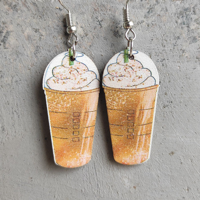 Wholesale wood earrings drink ice cream love earrings  MOQ≥3 JDC-ES-heyi016