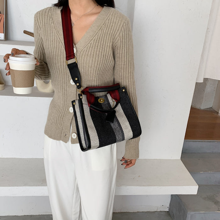 Wholesale Shoulder Bag Canvas Contrast Color Stripe Diagonal Span JDC-SD-Wanyue001