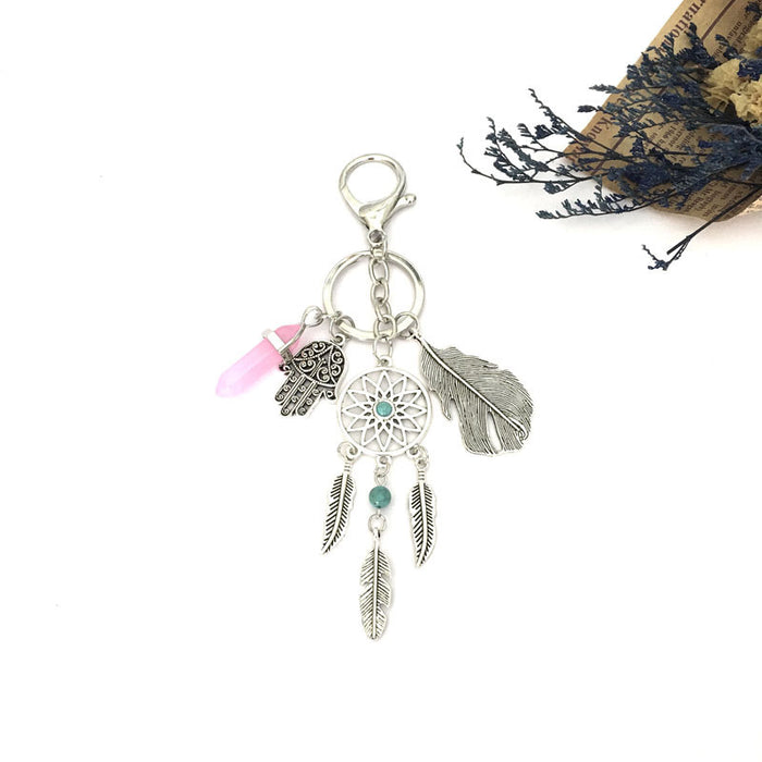 Capataz de ensueño colgante al por mayor Palm Feather Accessors Vintage Stone Keychain JDC-KC-Shuoyu002