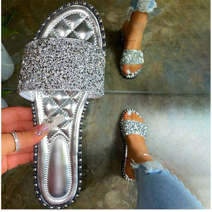 Wholesale large size cool shoes summer one word rhinestone sandals fashion women's shoes JDC-SD-ZuiM006