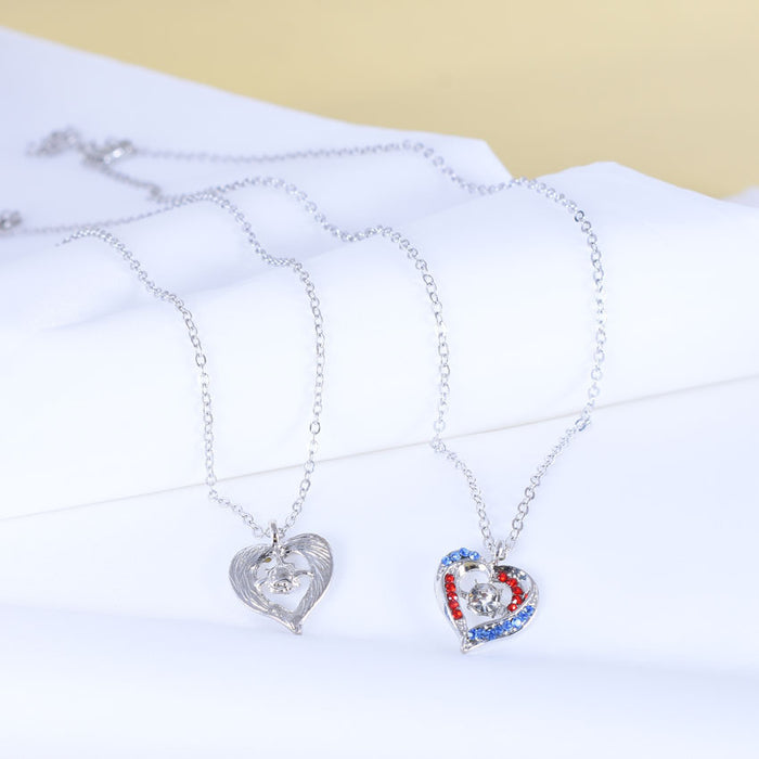 Wholesale 4th of July Independence Day Heart Shaped Fancy Diamond Alloy Necklace JDC-NE-HuaiL001