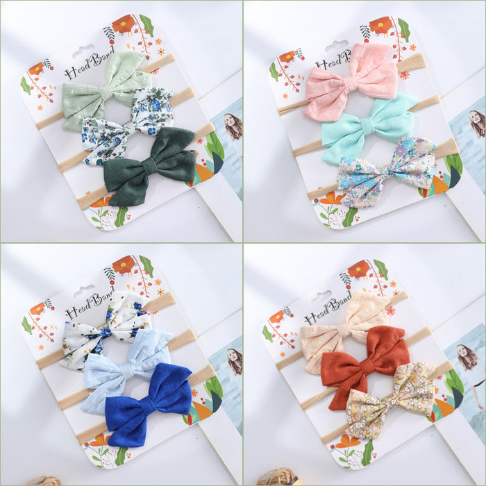 Wholesale Headband Cotton Linen Baby Soft Elastic Bow MOQ≥10 JDC-HD-AMSR004