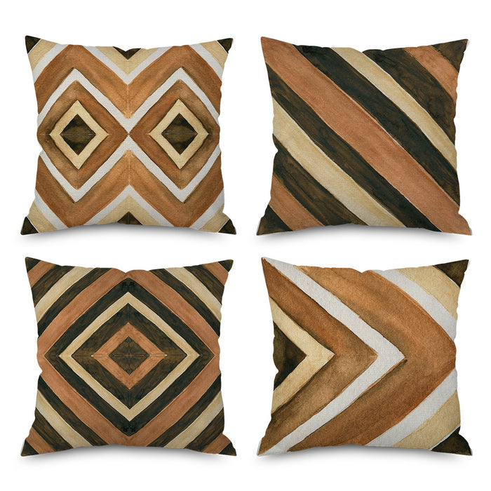 Wholesale Wood Grain Geometric Print Linen Throw Pillowcase JDC-PW-Mengq006