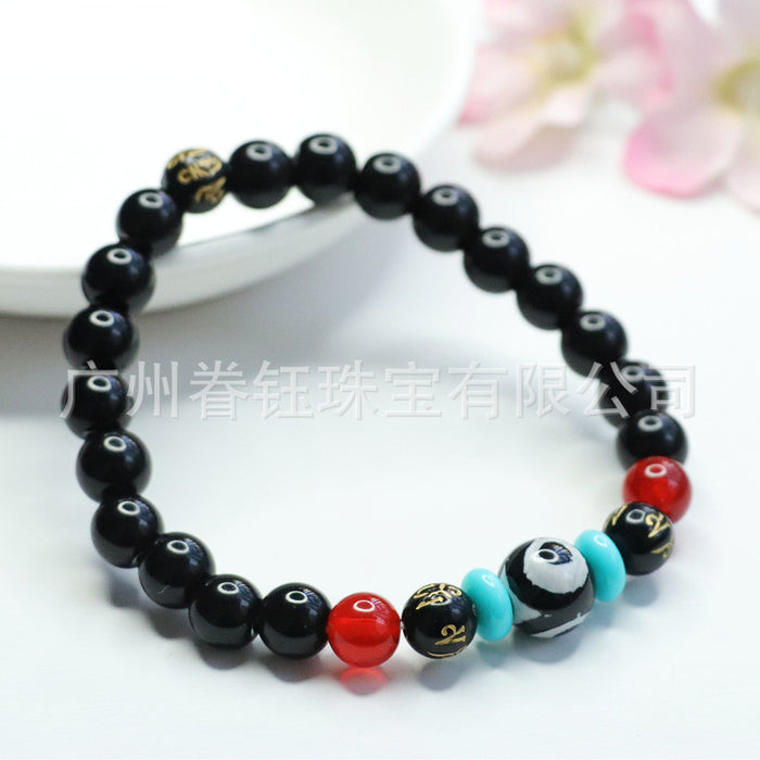 Wholesale black agate dzi bead six-character proverb bracelet diy jewelry JDC-BT-JuanY002