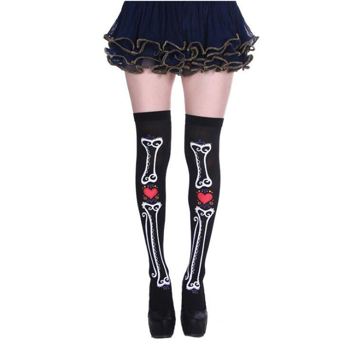 Wholesale Socks Polyester Halloween Bat Skull Bones Over Knee Stockings MOQ≥2 JDC-SK-Shuangniu001