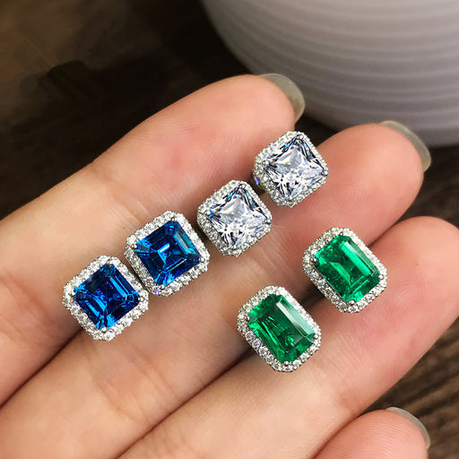 Jewelry WholesaleWholesale square full diamond set green zircon stud earrings JDC-ES-Caos003 Earrings 曹适 %variant_option1% %variant_option2% %variant_option3%  Factory Price JoyasDeChina Joyas De China