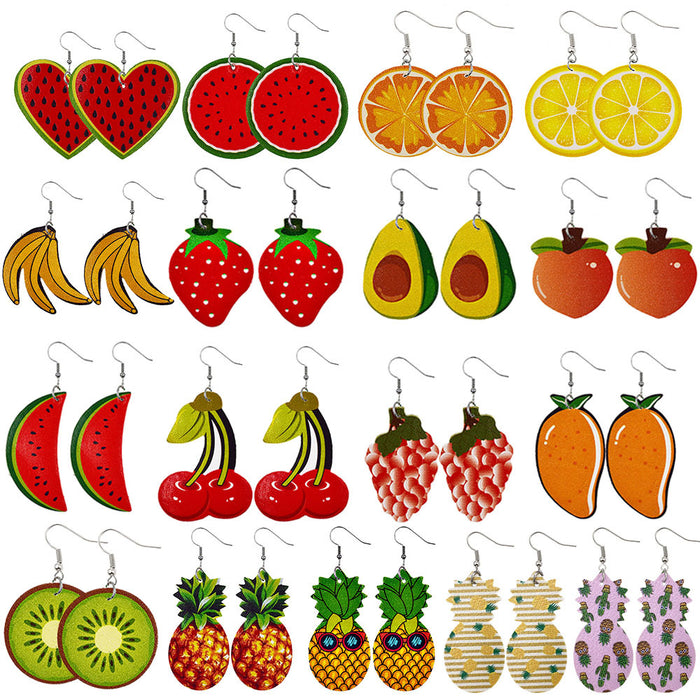 Jewelry WholesaleWholesale Hawaiian Fruit Pineapple Watermelon Lemon Cherry PU Leather Earrings MOQ≥2 JDC-ES-Chengy015 Earrings Chengy %variant_option1% %variant_option2% %variant_option3%  Factory Price JoyasDeChina Joyas De China