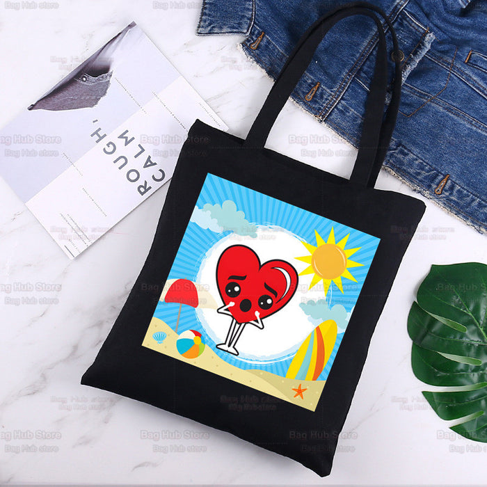 Wholesale Handbag Canvas Cute Cartoon Printing Black Shopping Bag (F) JDC-HB-Aike002