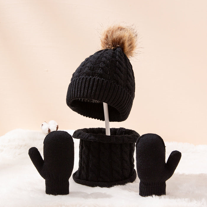 Wholesale Hat Acrylic Monochrome Twist Warm Children Hat Scarf Gloves 3 Piece Set MOQ≥2 JDC-FH-MY001