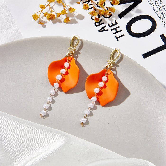 Wholesale 925 Silver Needle Petal Tassel Pearl Alloy Earrings MOQ≥2 JDC-ES-Jufa002