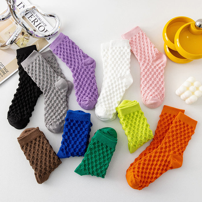 Wholesale Socks Cotton Embossed Candy Color Puff Socks JDC-SK-LiSheng003