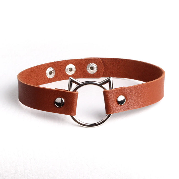 Wholesale trend cute cat head pu leather collar MOQ≥2 JDC-NE-HJ002