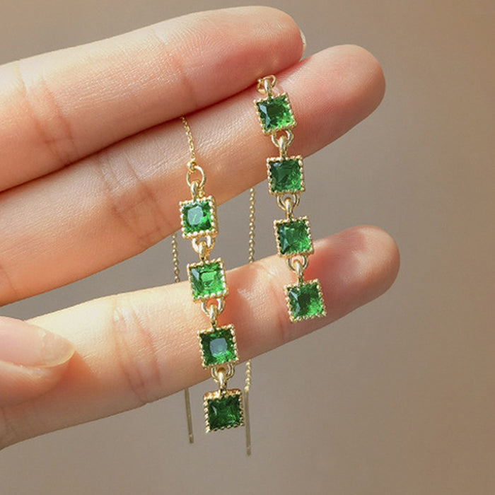 Wholesale Earrings Copper Emerald Small Square Tassels MOQ≥2 JDC-ES-PREMCAOS007