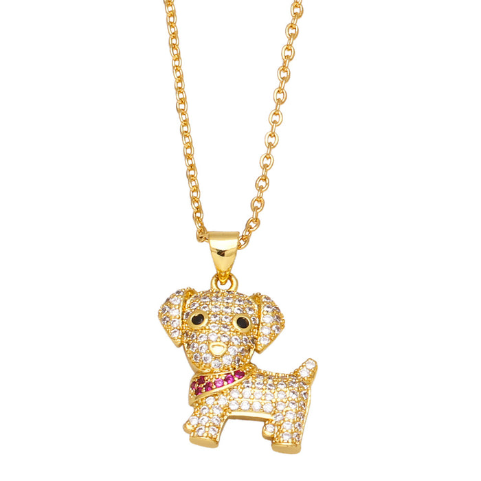 Wholesale Necklace Copper Plated 18K Gold Zircon Dog Cat JDC-PREMAS-NE-017