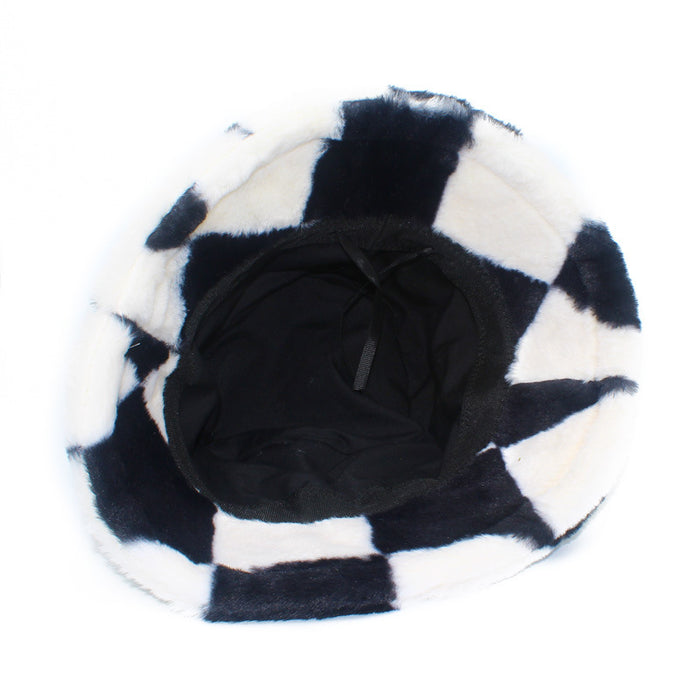 Wholesale Fisherman Hat Plush Black And White Plaid JDC-FH-RHeng013