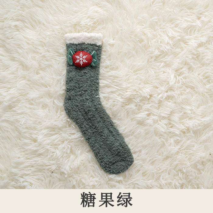 Wholesale Sock Coral Fleece Sweat Absorbing Medium Tube Winter Thickening Warm Cute Christmas MOQ≥5 JDC-SK-JiaF010