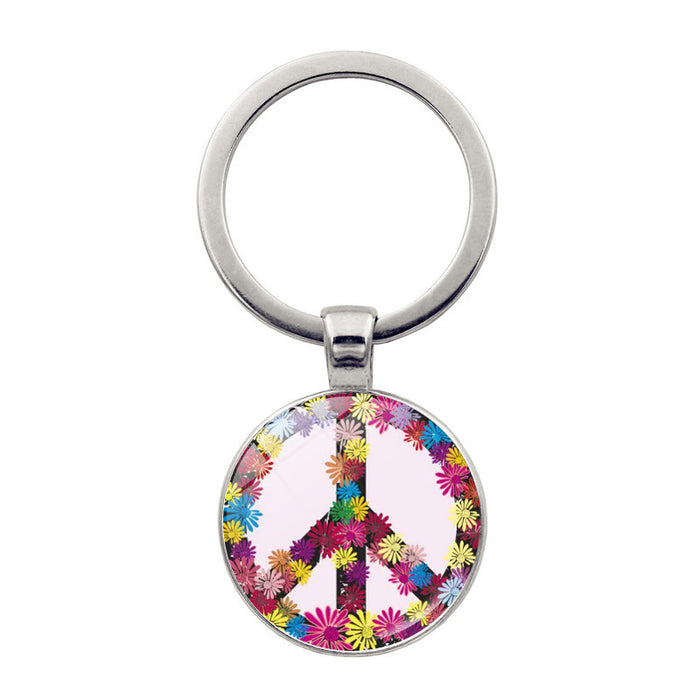 Wholesale Pansy Peace Sign Zinc Alloy Glass Keychain MOQ≥2 JDC-KC-JiaYun001